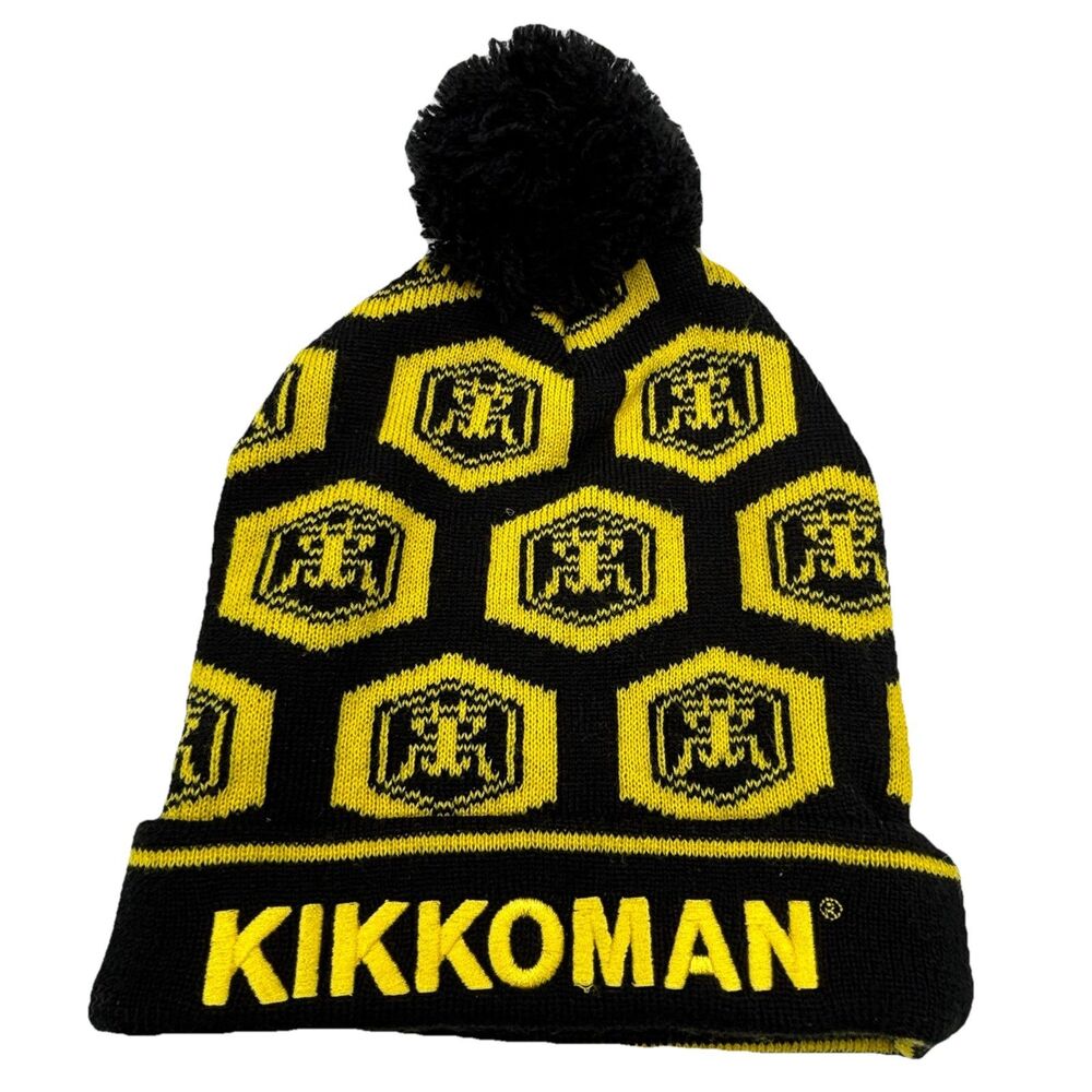 Kikkoman Pom Beanie Hat Black Yellow Knit Official Licensed One Size Winter
